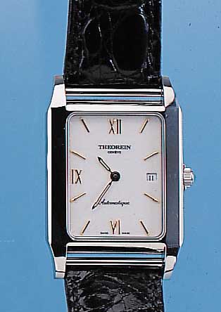 THEOREIN HERRENARMBANDUHR, AUTOMATIK, REF.-NR. 1445R, SCHWEIZ 1999, EDELSTAHL POL., ORIG.-REPTILBD. M. EDELST.- FALTSCHL., ...