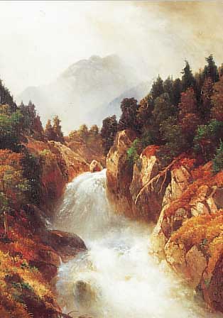 Lindlar, Johann Wilhelm, 1816 Berg.-Gladbach- 1896 Düsseldorf, Reißender Gebirgsbach, Öl/Lwd, li. u. sign., ca. 40 x 31 cm, R., dieser ...
