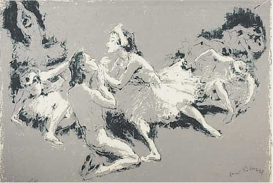 Unbek. Künstler, 20.Jh., Ballettszene, Lithographie, um 1950/60, unleserl. sign., 44 x 58 cm, unter Pp und Glas ger.
