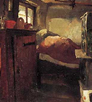 UNBEK. KüNSTLER, 19.JH., WOHL NORDDEUTSCH, BAUERNSTUBENINTERIEUR. ÖL/LWD./HARTFASER, UN- SIGN., 32 X 40 CM, R.
