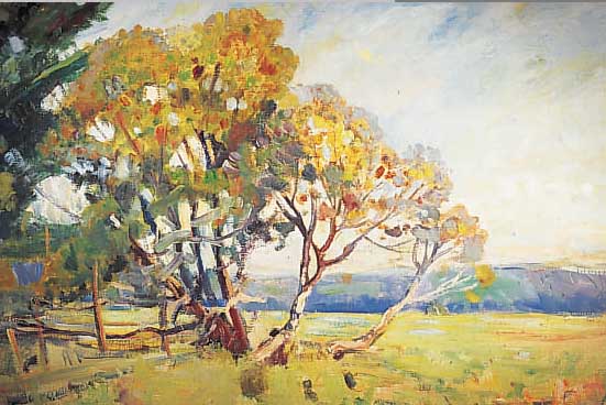 Zuschreibung: Wagner, Karl, *1877 Gochheim, war als Landschaftsmaler in Karlsruhe tätig, hier: Wiesenlandschaft mit Baumgruppe, Öl/ Lwd., ...