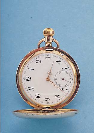HERRENTASCHENUHR SAVONETTE, REF.-NR. 130747,SCHWEIZ UM 1900, 583/000 ROSE-G, RUNDUMGRAV., MONOGR.-SPIEGEL FREI, EMAILBL., ZEIGERSTELL- SCHIEBER ...
