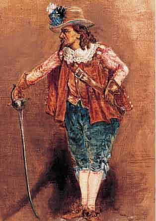 LEMON, ARTHUR, 1850 ISLE OF MAN-1912 LONDON, SCHAUSPIELER IM MUSKETIER-KOSTüM, ÖL/LWD, RE. U. SIGN., CA. 25 X 15 CM, R.
