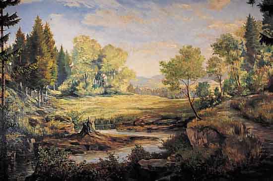 HAKAST, O.ä., DEUTSCHER MALER, FRüHES 20. JH., HüGELIGE LANDSCHAFT MIT WEIHER UND WALD- RAND, ÖL/HARTFASER, RE. U. SIGN., CA. 88 X 120 CM, ...