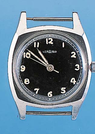 LEMANIA Militärarmbanduhr, Ref.-Nr. 261, Schweiz um 1955, Edelst., Boden geschr., für die tschech. Armee, so Registraturgrav. auf Boden, ...