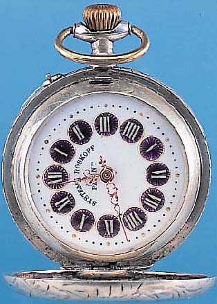 SYSTEM ROSSKOPF HERRENTASCHENUHR SAVONETTE, REF.-NR. 4430, SCHWEIZ UM 1920, SILBER, RUND- UMGRAV., AUF SPRUNGDECKEL DARST. EINES TIGERS,RüCKS. ...