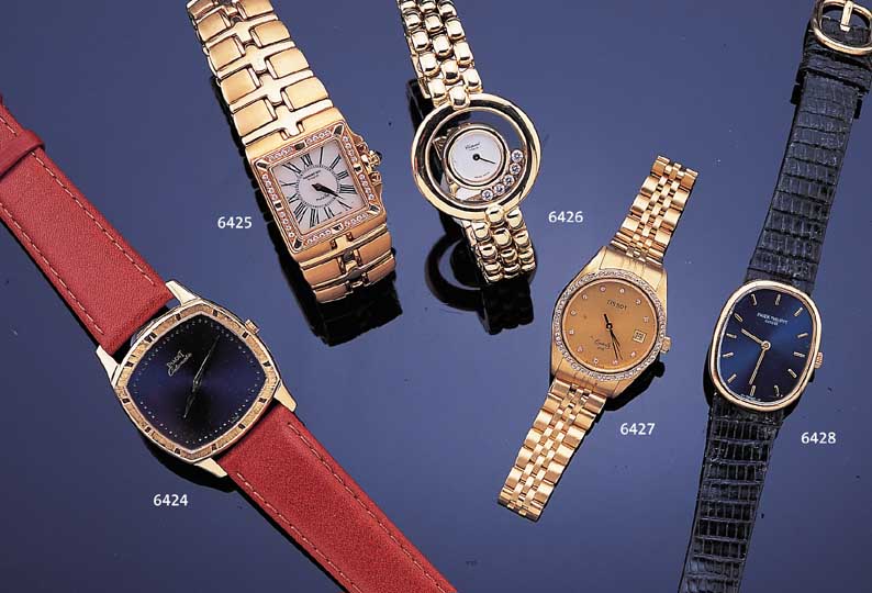 CHOPARD DAMENSPANGENUHR HAPPY DIAMONDS, REF.-NR. 195/411, SCHWEIZ UM 1988, GG 750/000,HIGH-TECH-QUARTZWERK, 5 LOSE DIAMANTEN, ...