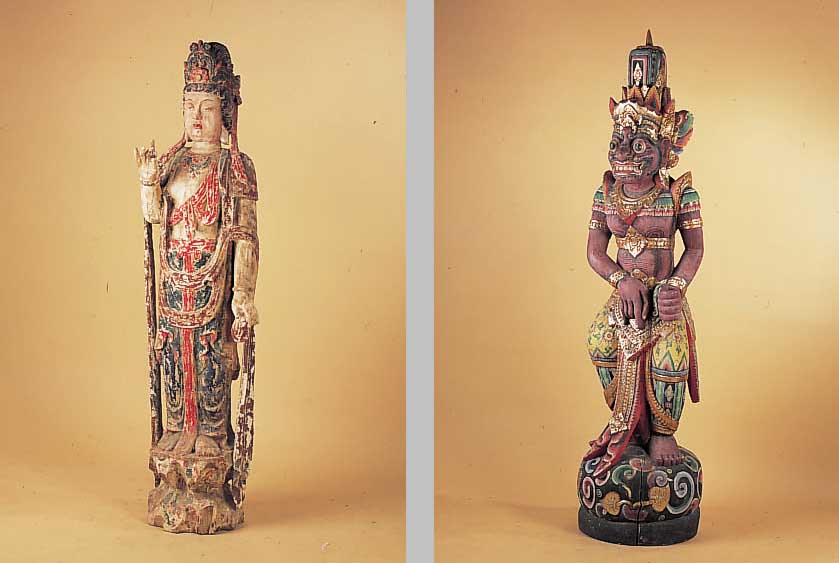 BODDHISATVA, SüDVIETNAM ODER INDOCHINA, UM 1860-80, HOLZ GESCHNITZT, RESTE ALTER BUNTER FASSUNG, AM SOCKEL LEICHT BESCH., H. CA. 160 ...