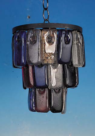 DECKENLAMPE, MURANO, 60ER JAHRE, EISEN UND BUNTER GLASBESATZ, H. 23 CM