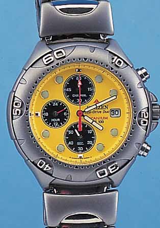 CITIZEN ARMBANDCHRONOGRAPH ECO-DRIVE, REF.- NR. 800488, JAPAN UM 1997, TITANGEH. INCL. BAND, BEIDS. SAPHIRVERGL., DATUM, 60-MIN.- ...
