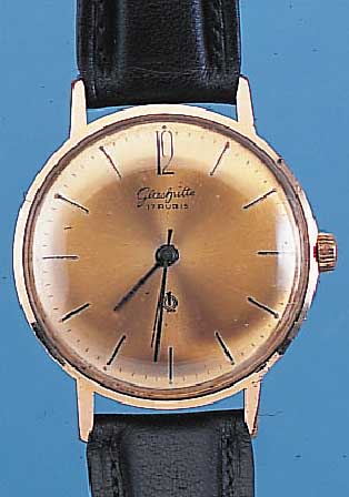 GLASHÜTTE HERRENARMBANDUHR GüTEUHR, REF.-NR.619274, DEUTSCHLAND UM 1967, METALL ROSEVERG.,EDELST.-BODEN GEDR., 17 ST., HANDAUFZ., VERG. ...