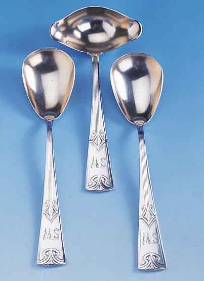 3 VORLEGETEILE, WMF, UM 1900, REINER JUGENDSTIL, METALL VERSILBERT, HOHE QUAL., STILREIN, BEST. AUS: 2-TEIL. SALATBESTECK UND ...