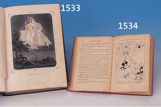 MICKEY & MINNIE, WALT DISNEY, HACHETTE 1932, 247 SEITEN MIT ZAHLREICHEN ABBILDUNGEN, GE- PRäGTER LEINENEINBAND, LEICHT GEBRäUNT, CA. 18 X 12 CM