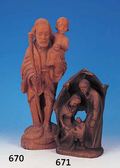 HOLZSKULPTUR, MITTE 20. JH., EICHE GESCHNITZT, JOSEF MIT CHRISTUSKIND H. CA. 50 CM