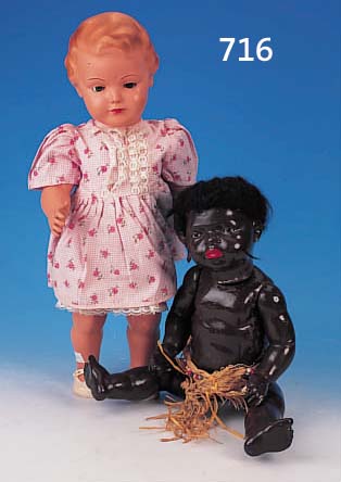 PUPPE, CELBA, 50ER JAHRE, ZELLULOID, H. 55 CM, L. BESPIELT, EINE AUGEN- BRAUE NACHGEZOGEN