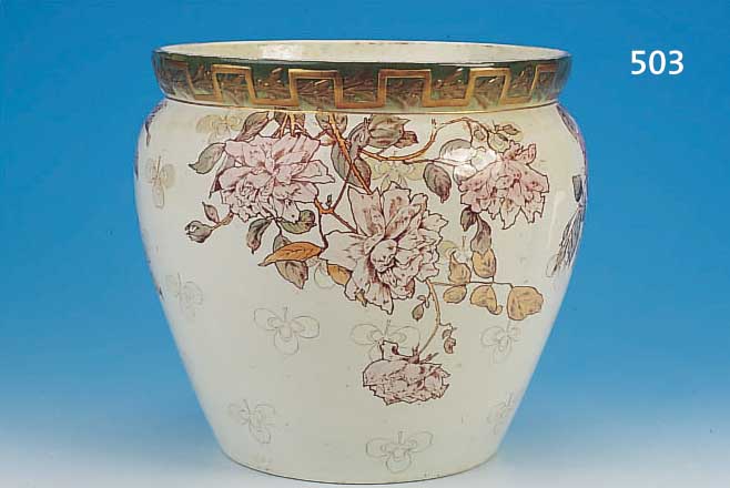 GROßE VASE, CREIL & MONTEREAUX, UM 1890, STEINGUT, REICH BUNT FLORAL LITHOGRAPHIERT, H. CA. 30 CM
