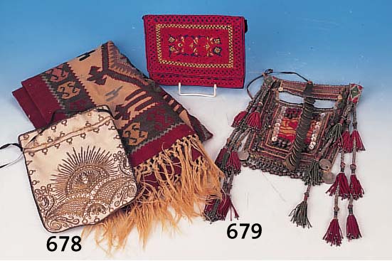 GESICHTSTUCH, JEMEN, UM 1910/20, STOFF MIT KNöPFEN, GLöCKCHEN U. MüNZEN BESTICKT, L. BESCH., MAßE CA. 25 X 17.5 CM