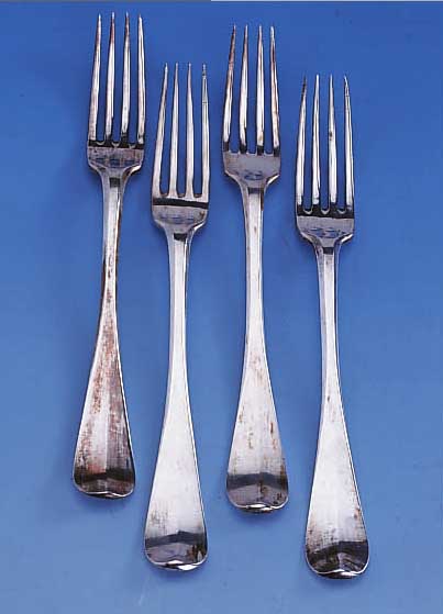 6 GABELN, WOHL SCHWEIZ ODER SüDDEUTSCHLAND UM 1790/1810, 12-LöTIGES SILBER, JAHRESMARKE BZW. VORGEHERMARKE V, STADTWAPPEN 3 LöWEN NACHLINKS ...