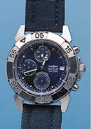 SECTOR ARMBANDCHRONOGRAPH, REF.-NR. ADV2500,EDELST., TEILW. POL., LüNETTE EINS. RAST. DREH-B., MINERALGL., 100 SEK.-STOPPAUFL., 60-MIN.-U. ...