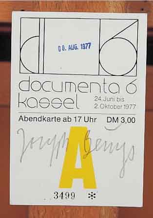 BEUYS, JOSEPH, ZWEI EINTRITTSKARTEN ZUR DOCUMENTA 6 1977, BEIDE MIT BLEISTIFT HAND- SIGNIERT, CA. 10,5 X 7 CM