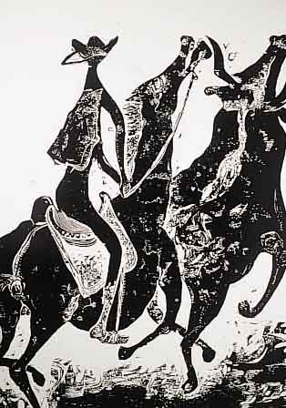 JANSEN-BAHIA, HOLZSCHNITT, HANDSIGNIERT, CA. 78 X 59 CM, RECHTS MITTIG LEICHT EINGE- RISSEN