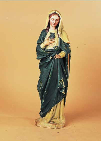 MADONNA, SüDDEUTSCH, UM 1860, NAZARENER, LINDENHOLZ GESCHNITZT, ELEGANTER FALTENWURF, DREI FINGER FEHLEN, EINER REST., FASSUNG SEKUNDäR ...