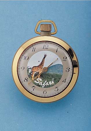 KONVOLUT: 6 UMF TSCHENUHREN SERIE SAFARI, M. VERSCH. AFRIKA-BLATTMOTIVEN, KUNSTSTOFFGEH.VERG. LüNETTE, ALLE EHEMAL. DDR-PRODUKT., UN- GETR. ...