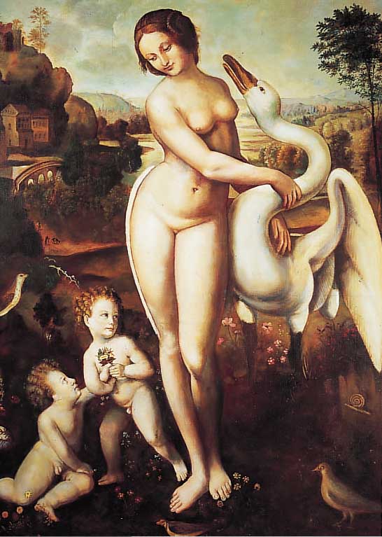 BACHER, SEBASTIAN, *1876 AU B. BAD AIBLING - 1961 ROM, WOHL NACH RöMISCHEN VORBILD: LEDA MIT DEM SCHWAN UND ZWEI NACKTE KNABEN VOR WEITER ...