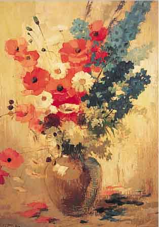 FUNKE, BERND, KöLNER MALER DES 20. JH., STILLEBEN MIT MOHNBLUMEN, MARGERITEN UND RITTERSPRON, ÖL/GROBE LWD (DIESE SOLLTE NEU VERSPANNT ...