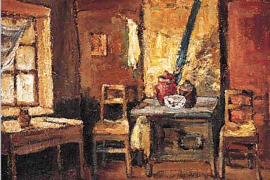 BRUNAUD, J.D., FRANZöSISCHER MALER DES FRüHEN 20. JH., LA GRANDE MARNITE ROUGE, INTERIEUR MIT ROTEM KRUG, ÖL/LWD, RE. U. SIGN., PASTO- SER ...
