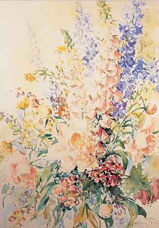 LäUBIN, HANS, 1904 PFORZHEIM-1982, SCHüLER DER AKADEMIE KARLSRUHE, HIER: BLUMENSTILLEBEN, MEHRFARBIGES AQUARELL AUF PAPIER, ...