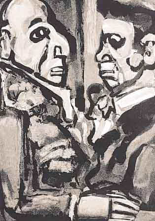 ROUAULT, GEORGE, ORIG. HOLZSCHNITT, AUS DER SERIE: MENSCHEN IM GESPRäCH, IN DER PLATTE DATIERT UND MONOGRAMMIERT, 30 X 20 CM