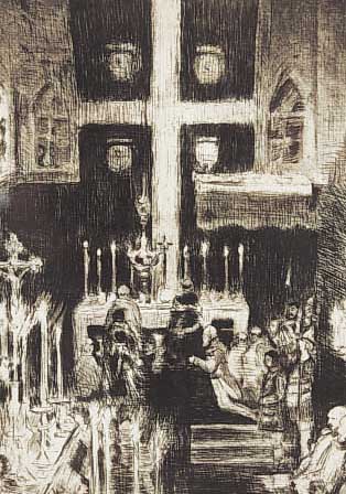 SLEVOGT, MAX, RADIERUNG, KIRCHENINTERIEUR, SIGNIERT, UNTER PP. NUM. 19/100 ?, HANDSIGNIERT, 22.5 X 17.5 CM