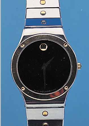 MOVADO HERRENARMBANDUHR MUSEUM, REF.-NR. 87,A2,876C, SCHWEIZ UM 1988, EDELST. POL., BODEN GEDR., KRONE U. LüNETTE SOWIE TEILE DES ...