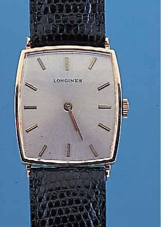 LONGINES HERRENARMBANDUHR, REF.-NR. 177494, SCHWEIZ/USA UM 1965, GG 585/000, BODEN GEDR., LEDERB. NEU, VERS. BLATT M. AUFGEL. GOLDSTD.- ZEICHEN, ...