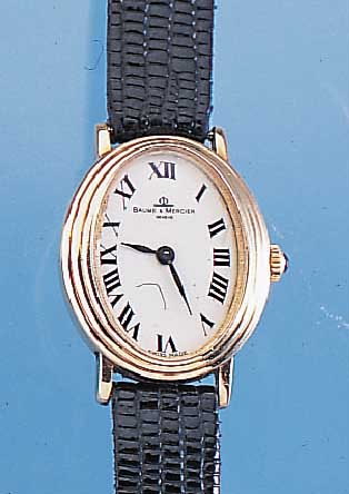 BAUME & MERCIER DAMENARMBANDUHR, REF.-NR. 58361, SCHWEIZ UM 1972, GG 585/000, BODEN GE- DR., MINERALFLACHGL., EMAILFARB. KONTRASTZIF- FERBL., IM ...