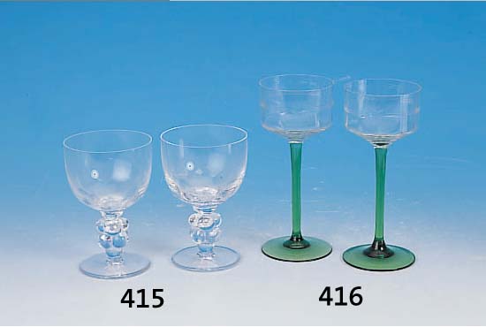 SECHS POKALGLäSER, LALIQUE, 2. H. 20. JH., FARBLOSES GLAS, TEILFACETTIERT, H. CA. 13 CM, UNSIGN.