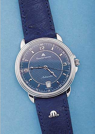 MAURICE LACROIX HERRENARMBANDUHR, REF.-NR. 11577/697, SCHWEIZ UM 1997, EDELST. POL., AUTOMATIK M. ZENTRALSEK. U. DAT., BEIDS. ...