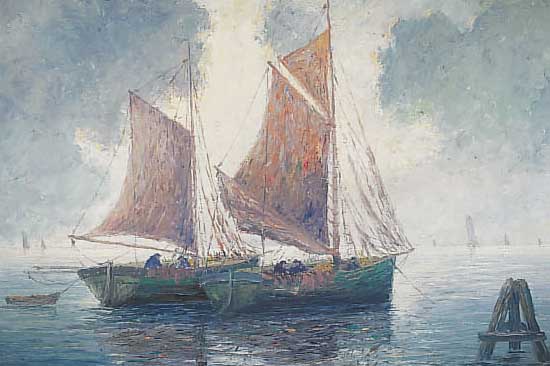 Lehmann, Peter, Deutscher Impressionist um 1930, Flusslandschaft mit zwei Segelbooten, Öl/Lwd., 85 x 65 cm, R.