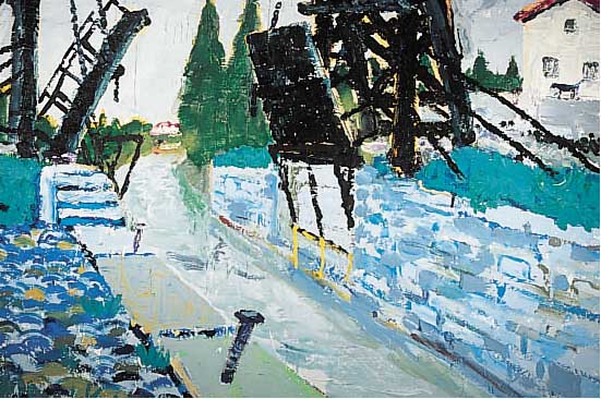 Monogrammist ATB, Hochgezogene Kanalbrücke, Öl/Lwd., monogr. (ligiert), 100 x 120 cm