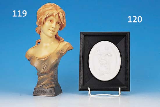 BüSTE, FRANKREICH, UM 1900, SIGN. T.SCHOOP, UM 1900, KERAMIK, BEZ. LEGLANTINE, L. KRAKELIERT, H. 34 CM, L. KRAKELIERT