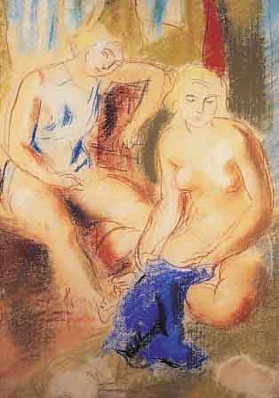 GAIGER, MIKLOS, JOBBAGYI, SZENTGOTTHARD 1892- 1959 BUDAPEST, ZWEI JUNGE FRAUEN, PASTELL- KREIDE AUF PAPIER, LI. U. SIGN. UND DAT. 1930,CA. 68 X 50 ...