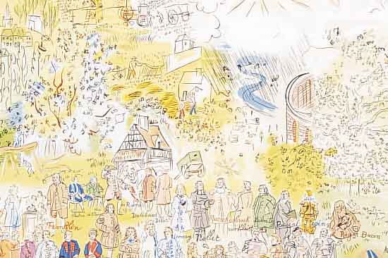 DUFY, RAOUL, HISTOIRE DE L'ELECTRICITé, FARBLITHOGRAPHIE, DOPPELBLATT MIT BUGFALTE, CA. 29 X 47 CM, PP