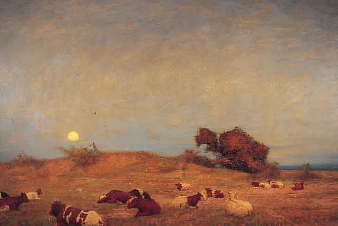 KAPPSTEIN, CARL FRIEDRICH, BERLIN 1869-1933, ABENDSTIMMUNG MIT RUHENDEN KüHEN IN WEITER LANDSCHAFT, ÖL/LWD, RE. U. SIGN., CA. 70 X 100 CM, R.
