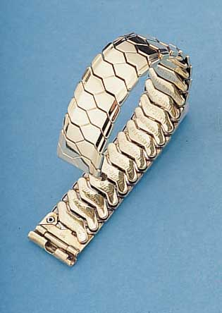 UHRENGOLDBAND, GG 585/000, L. VON STEG ZU STEG 14,5 CM, STEGBR. 17 MM, TOTALGEW. CA. 30 G, SCHERENGLIEDERAUSST. VON ELASTOFIXO