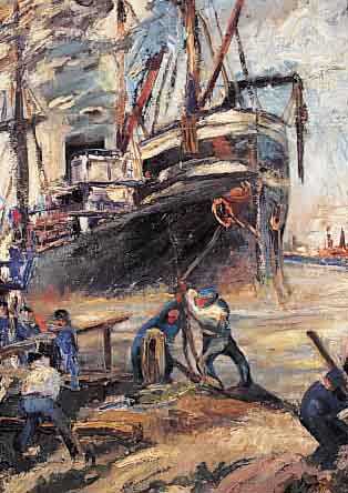 MOLLER (MöLLER) OTTO, 1883 BERLIN-1964, SCHüLER DES LOVIS CORINTH, HIER: IM HAFEN, ÖL/LWD, LI. U. SIGN., VERSO BEZ. SEELICHT, IM HAFEN ...
