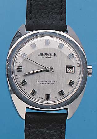 MIREXAL HERRENARMBANDUHR CHRONOMETER, SCHWEIZ UM 1962, EDELST.-BODEN GESCHR., ZEN- TRALSEK., DATUM, AB HERST. M. ZERTIFIKAT, HIERALS ...