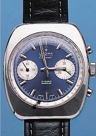 STOWA ARMBANDCHRONOGRAPH, REF.-NR. 372/33/ 6487, SCHWEIZ/DEUTSCHLAND UM 1968, EDELST., BODEN GESCHR., 30-MIN.-STOPPZäHLER, TACHYME- ...