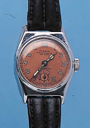 PIERCE DAMENARMBANDUHR PAHASHOCK, REF.-NR. 1381, SCHWEIZ UM 1940, METALL HARTVERCHR., EDELST.-BODEN 4-FACH VERSCHR., PATENTIERTE TYP. ...
