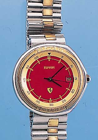 FERRARI HERRENARMBANDUHR FORMULA, REF.-NR. 21960897, SCHWEIZ UM 1987, EDELST., ASYMETR. GEH.-ANORDNUNG, MATT., BODEN GEDR., SAPHIR- FLACHGL., ...